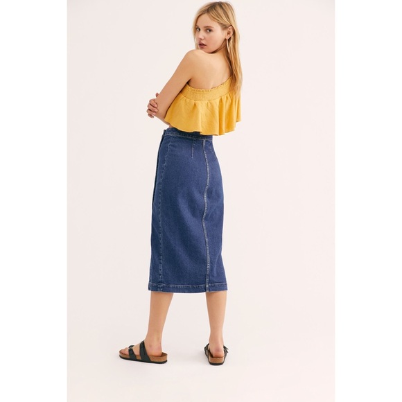 Free People Jasmine Buttoned Denim Midi Skirt - Picture 3 of 8